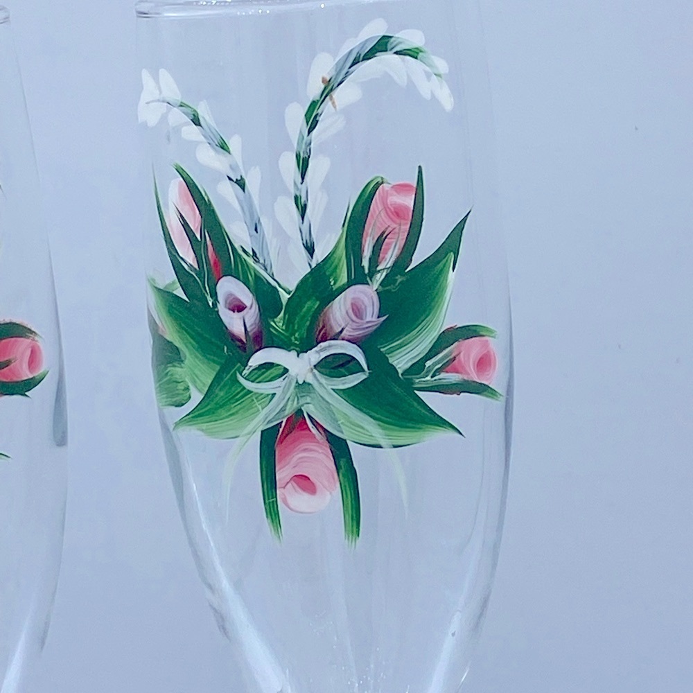 Hand-Painted 2 Floral Champagne Flutes - Picture 2 of 5